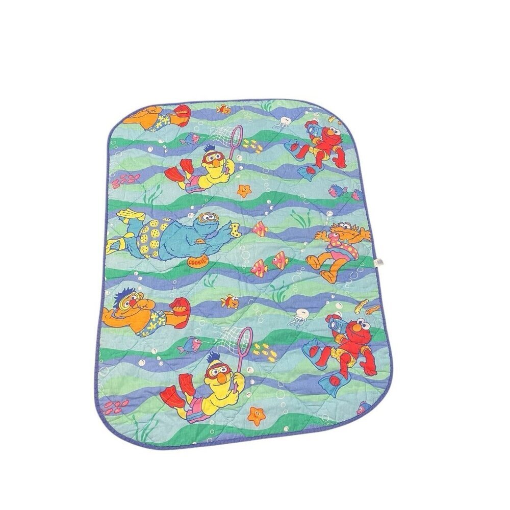 Vintage Sesame Street Quilt Baby Blanket Crib Bedding Elmo Bert Ernie Swimming